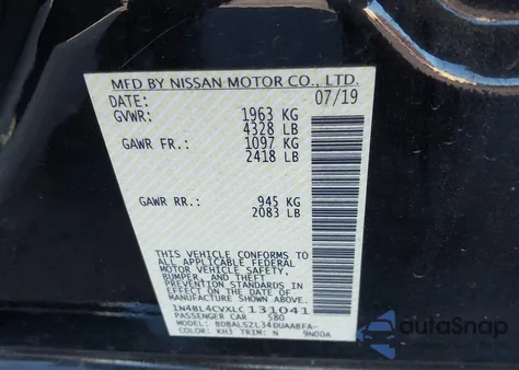 2020 Nissan Altima Sr Fwd из США, поврежденный, VIN 1N4BL4CVXLC131041